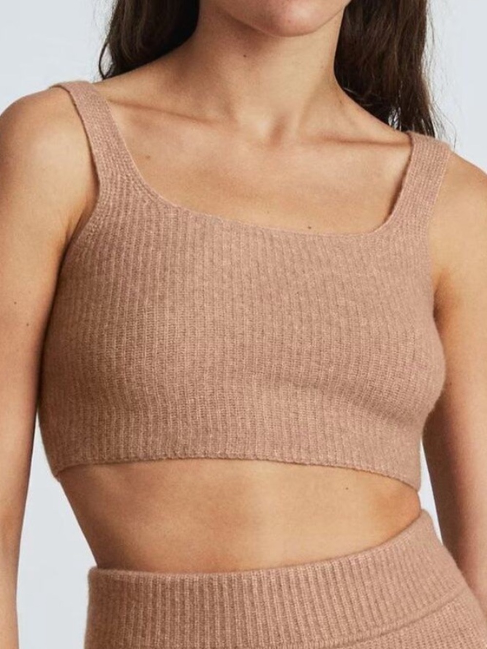 Everlane NWT The Cozy Stretch Tank Cropped Top Small Ribbed Wool Yak in Camel